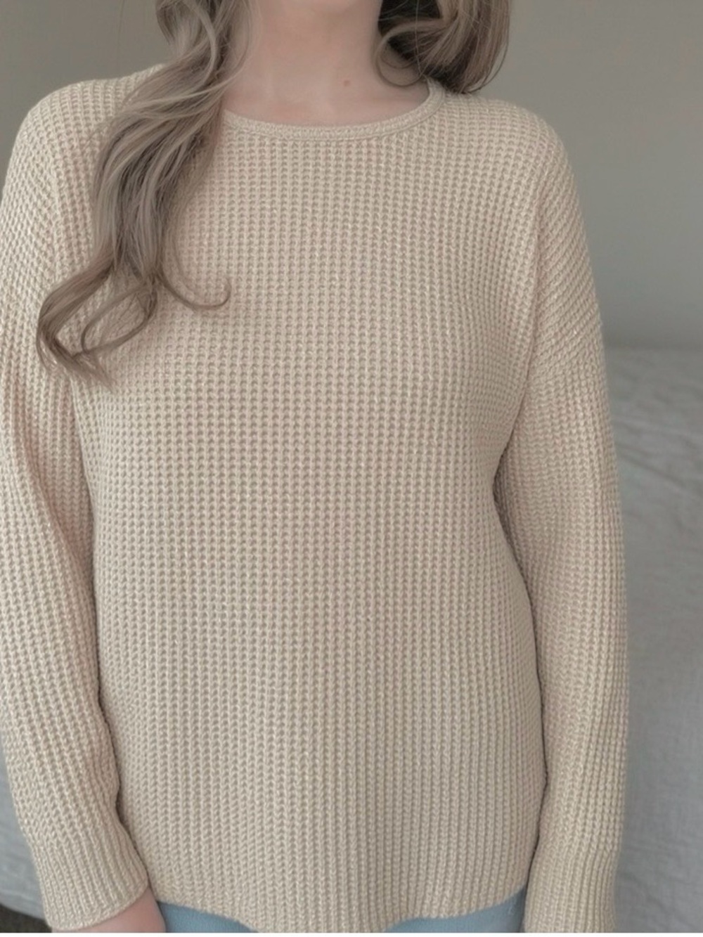 Everyday Waffle Knit Crewneck Sweater - Cream